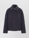Bottega Veneta Intrecciato Leather Collar Tech Nylon Puffer Jacket In Blue