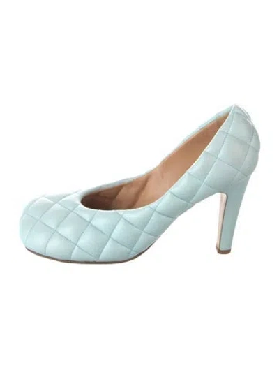 Pre-owned Bottega Veneta Quilted Pattern Leather Pumps In Blue