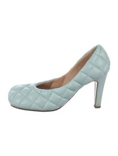 Pre-owned Bottega Veneta Quilted Pattern Leather Pumps In Blue