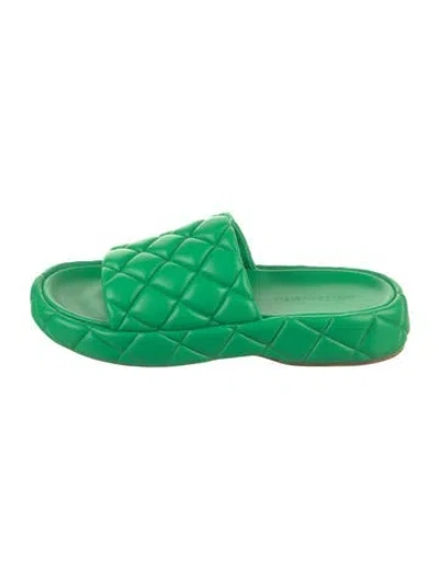Pre-owned Bottega Veneta Quilted Pattern Leather Slides In Green