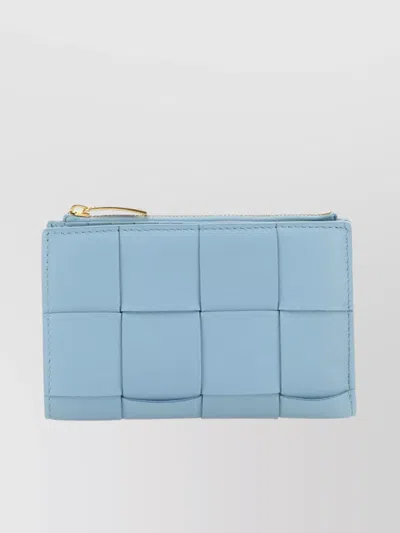 Bottega Veneta Quilted Rectangular Wallet Textured Finish In Blue