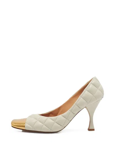 Pre-owned Bottega Veneta Quilted Square-toe Pumps In Neutrals