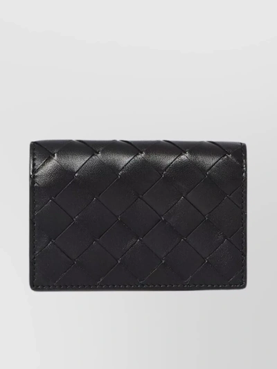 Bottega Veneta Quilted Woven Business Card Case In Black