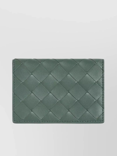 Bottega Veneta Quilted Woven Business Card Case In Green