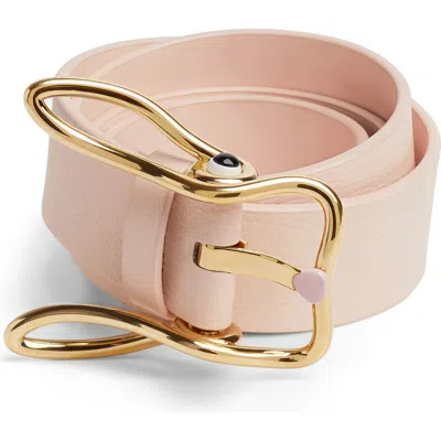 Bottega Veneta Rabbit Buckle Leather Belt In 6817 Cameo-muse Brass