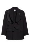Bottega Veneta Bunny Lapel Brooch Compact Wool Jacket In 1000 Black