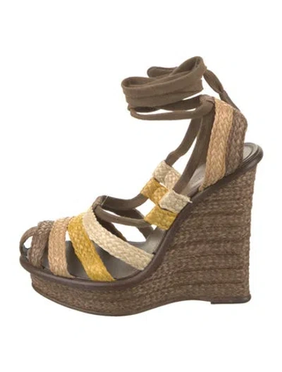 Pre-owned Bottega Veneta Raffia Colorblock Pattern Espadrilles In Brown