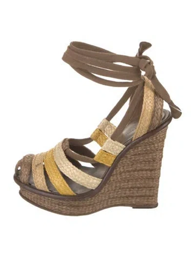 Pre-owned Bottega Veneta Raffia Colorblock Pattern Espadrilles In Multi