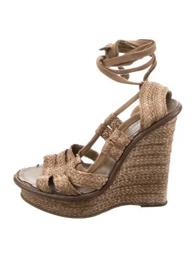 Pre-owned Bottega Veneta Raffia Espadrilles In Brown