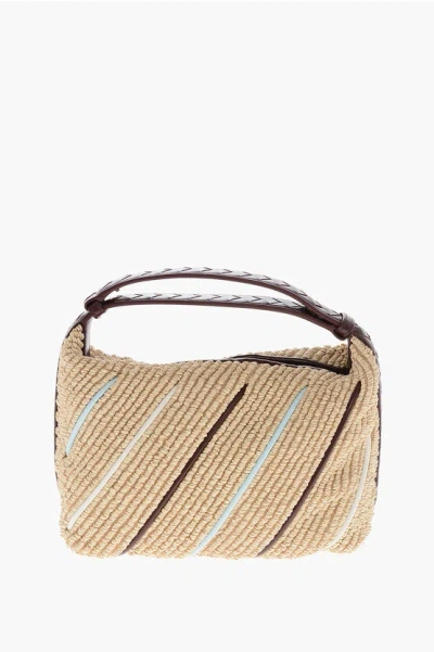 Bottega Veneta Wallace Small Striped Leather-trimmed Raffia Tote In Neutral