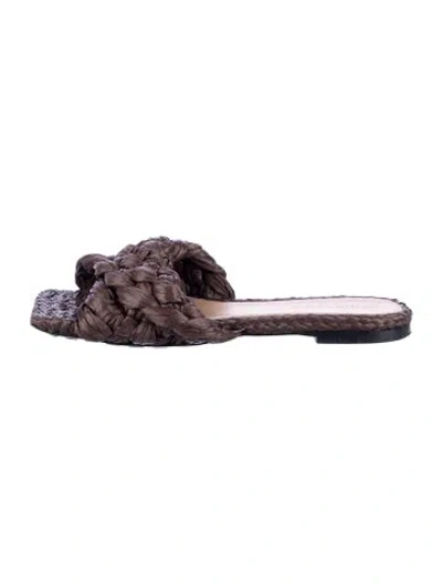 Pre-owned Bottega Veneta Raffia Printed Slides In Brown