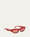 Bottega Veneta Raised Logo Acetate Cat-eye Sunglasses In Shiny Solid Orange Opium
