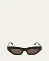 Bottega Veneta Raised Logo Acetate Cat-eye Sunglasses In Solid Black