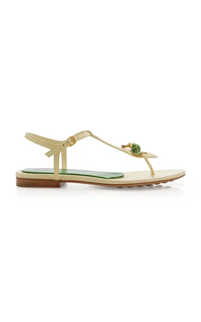 Bottega Veneta Floral Leather Sandals With Leather-and-rubber Sole In Yellow