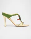 Bottega Veneta Rana Frog Embellished Leather Stiletto Mules In Camomile Avacado