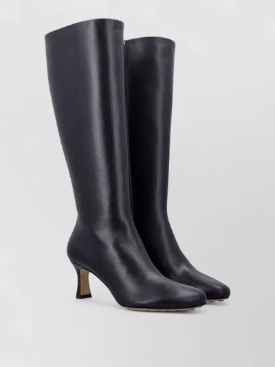 Bottega Veneta Rana Knee High Leather Mid Heel Boots In Black