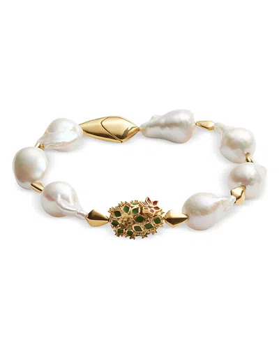 BOTTEGA VENETA RANA PAVE & BAROQUE CULTURED FRESHWATER PEARL FLEX BRACELET IN 18K GOLD PLATED STERLING SILVER