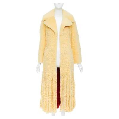 Pre-owned Bottega Veneta Rare  2020 Runway Yellow Red Shearling Teddy Fringe Coat It34 Xxs