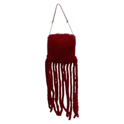 Pre-owned Bottega Veneta Rare  Daniel Lee Runway Red Shearling Fringe Crossbody Clutch