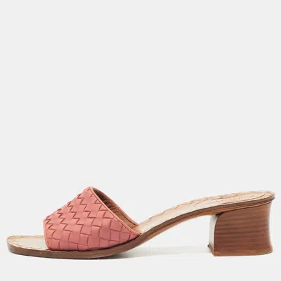 Pre-owned Bottega Veneta Ravello Size 39 Pink Intrecciato Leather Slide Sandals