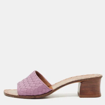 Pre-owned Bottega Veneta Ravello Size 39 Purple Intrecciato Leather Slide Sandals