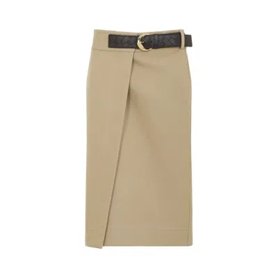 Bottega Veneta Rear Slit Midi Skirt In Brown