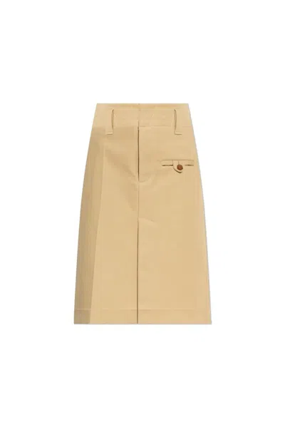 Bottega Veneta Cotton Canvas Midi Skirt In Pale Oak