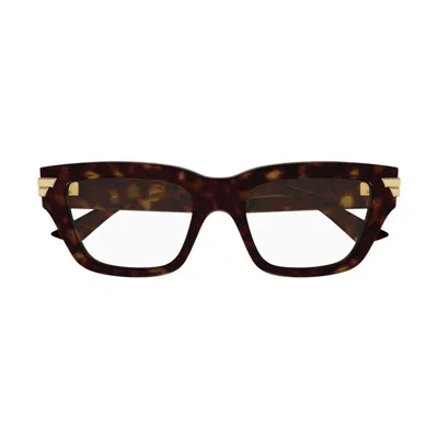 Bottega Veneta Rectangle Full Rim Eyeglasses In Brown