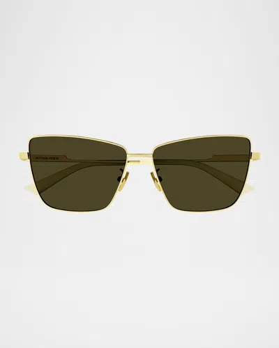 Bottega Veneta Rectangle Golden Metal Sunglasses