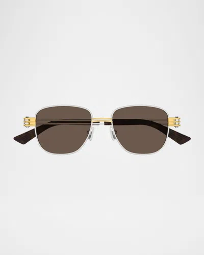 Bottega Veneta Rectangle Metal Sunglasses In Gold