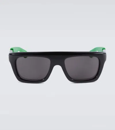 Bottega Veneta Rectangular Acetate Sunglasses In Black-black-grey