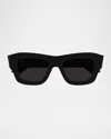 Bottega Veneta Recycled Acetate Rectangle Sunglasses In Black