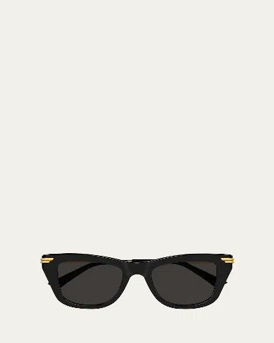 Bottega Veneta Recycled Acetate Rectangle Sunglasses In 001