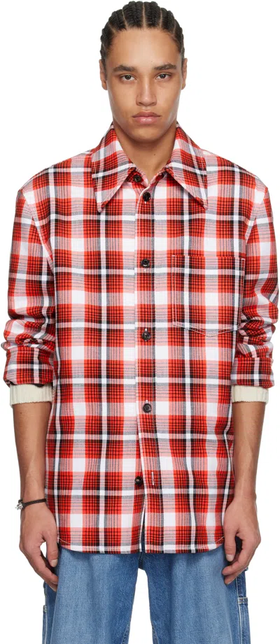 Bottega Veneta Red & White Structured Cotton Check Jacket In 6391 Tomato/chalk/bl