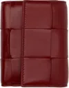 Bottega Veneta Red Cassette Tri-fold Zip Wallet In 6342 Duke/du/drkred-