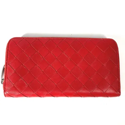 Pre-owned Bottega Veneta Red Color Intrecciato Long Wallet (bi-fold) ()