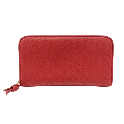Pre-owned Bottega Veneta Red Color Intrecciato Long Wallet (bi-fold) ()