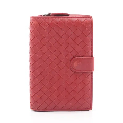 Pre-owned Bottega Veneta Red Color Intrecciato Wallet (bi-fold) ()