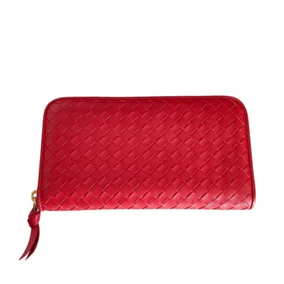 Pre-owned Bottega Veneta Red Color Leather Long Wallet (bi-fold) ()