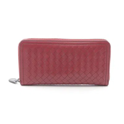 Pre-owned Bottega Veneta Red Color Leather Long Wallet (bi-fold) ()