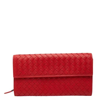 Pre-owned Bottega Veneta Red Color Leather Long Wallet (bi-fold) ()