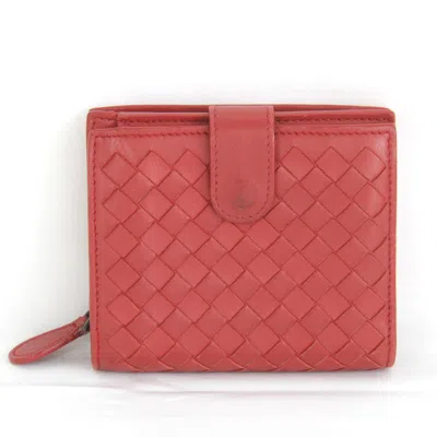 Pre-owned Bottega Veneta Red Color Leather Wallet (bi-fold) ()