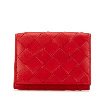 Pre-owned Bottega Veneta Red Color Leather Wallet (tri-fold) ()