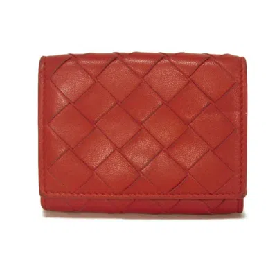 Pre-owned Bottega Veneta Red Color Leather Wallet (tri-fold) ()