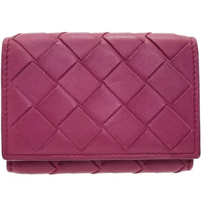 Pre-owned Bottega Veneta Red Color Wine Intrecciato Wallet (tri-fold) () In Red Color, Wine