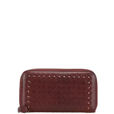 Pre-owned Bottega Veneta Red Color Wine Leather Long Wallet (bi-fold) ()