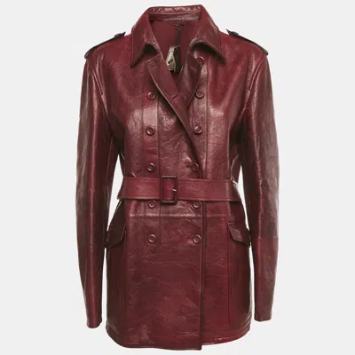Pre-owned Bottega Veneta Red Double Breasted Leather Jacket L