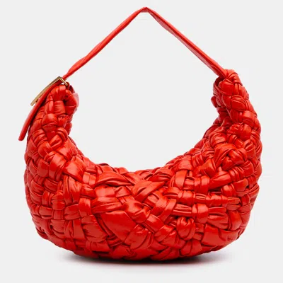 Pre-owned Bottega Veneta Red Foulard Intrecciato Calfskin Banana Hobo