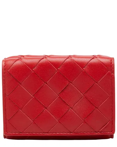 Pre-owned Bottega Veneta Red Intrecciato Leather Compact Trifold Wallet (authentic Pre-  Loved)