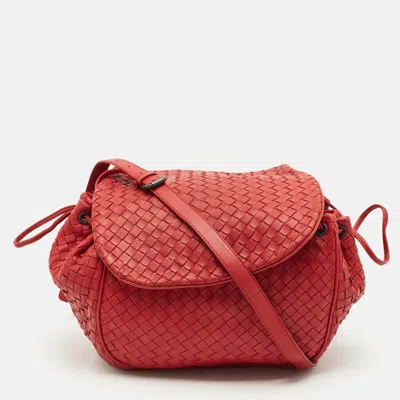 Pre-owned Bottega Veneta Red Intrecciato Leather Flap Crossbody Bag